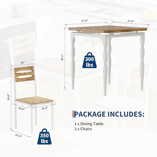 Image of Garvee 3 Piece Dining Table Set, Farmhouse Style Dining Table and Chairs Set for 2, Dining Set for Dining Room Kitchen Apartment, White & Brown