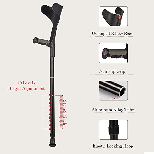 Bastón Plegable para Caminar, muletas de antebrazo de Aluminio para Adultos, Agarre cómodo, muleta de Codo telescópica Ajustable con pies de Goma Antideslizantes (Paquete de 2)