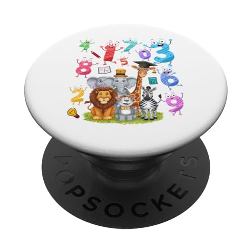 Idea de números del día de las matemáticas para niños, número de matemáticas de animales de safari PopSockets PopGrip Adhesivo