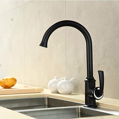 Robinet de cuisine noir mitigeur d'évier eau chaude et froide à double commande