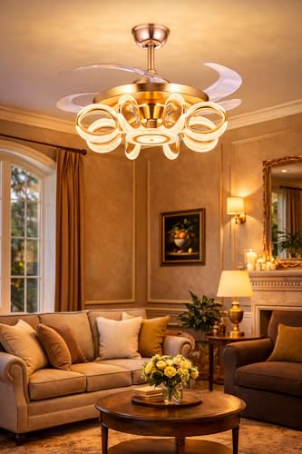 Image of HDC Luxe Orbit Crystal Ring LED Chandelier Fan with Remote Control | Modern Decorative Ceiling Fan with Light for Living Room Bedroom Dining Room Home Decor