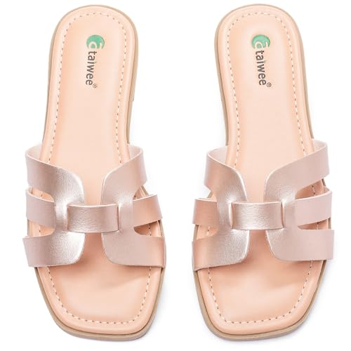 Ataiwee Women's Flat Slide Sandals - Fashionable Braided Elegant Cross Strap Flat Summer Sandals.