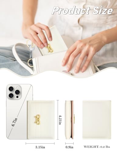 Image of BIAOTIE Coquette Bow Wallet for Women, Small Slim Trifold Womens Wallet with Key chain Cute Aesthetic Card Holder ID Window for Girl (White)