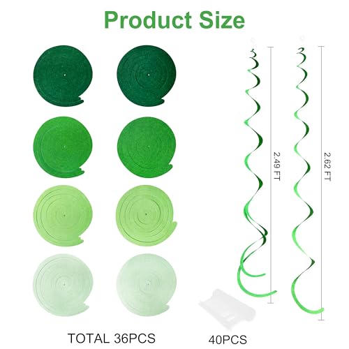 Image of 36Pcs Green Hanging Swirl Decorations Ombre Green Felt Swirl Streamer Spiral Ceiling Garland for Spring Summer Birthday Wedding Graduation Christmas St Patrick's Day Holiday Party Supplies
