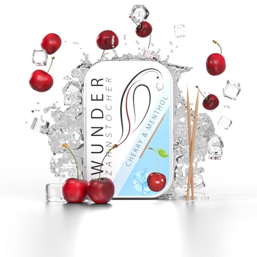 Wunder Flavoured Toothpicks Cherry Menthol Metal Tin with 100 Toothpicks Intense Long-Lasting Flavour Vegan & Sugar-Free