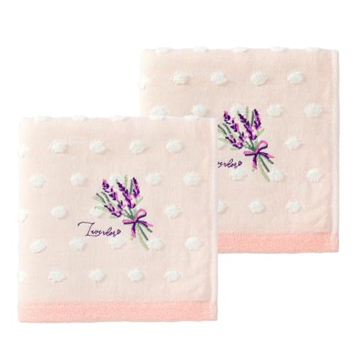 YiLUOMO Polka Dot Pink Hand Towel Set of 2 Super Soft 100% Cotton Muslin & Terry Highly Absorbent Lavender Embroidered Decorative Hand Towels for Bathroom 1-pink
