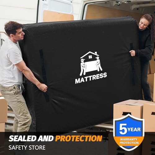 Image of Mattress Bags for Moving, BETU Mattress Protector Waterproof Mattress Cover Crib Size Storage Bags with 8 Heavy-Duty Handles and Zipper for Bed Extra Thick Large Reusable (52 inchx28 inchx6.5 inch Black)