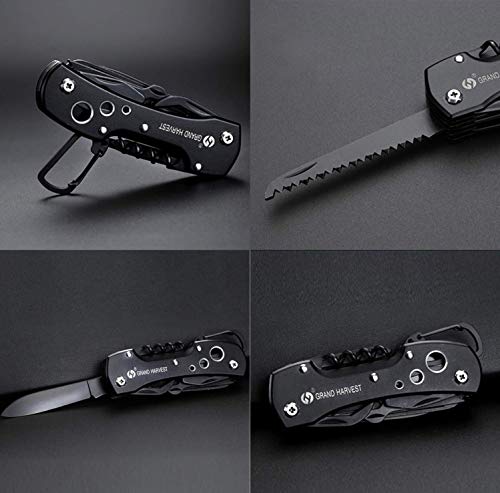 Image of Multi Functional Portable Pocket Utility 15 in 1 All in One Tools Wire Cutter Pliers Bottle Opener Screwdriver Set for Indoor Outdoor-Jet Balck, Stainless Steel;Aluminium