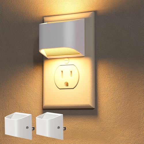 Image of NIORSUN Night Lights Plug Into Wall, 2 Pack, 3000K, Auto On /Off, White | Eye Friendly Warm White, Dusk to Dawn Sensor Night Light, Ultra-Slim Wall Light for Bedroom Hallway Bathroom Stairs