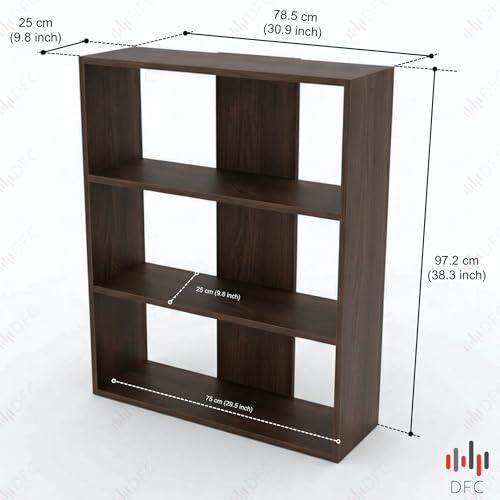 Image of DFC Element Fern Engineered Wood Bookshelf Open Storage Book Rack Shelf Organizer Display Bookcase for Home Library Living Room Study Room 3 Shelf Brown Finish