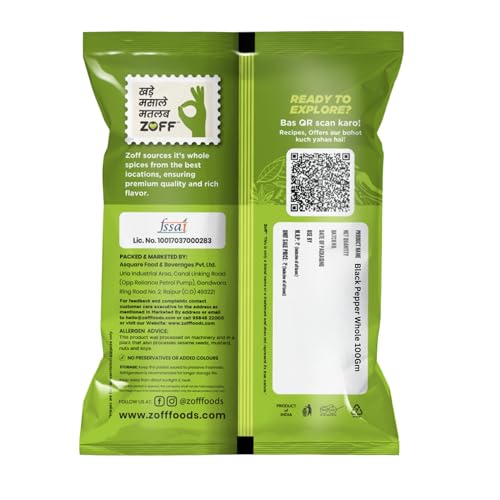 Image of Zoff Black Pepper - Premium Handpicked Kali Mirch Whole with Bold Flavor & Fresh Aroma - Perfect for Cooking, Seasoning & Gourmet Dishes - 200g (Pack of 2)