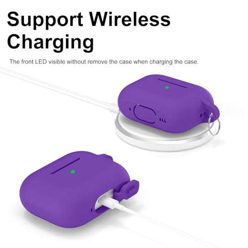 Image of for AirPods Pro 2nd 1st Generation Case Cover with Keychain, Protective Soft Silicone Skin Accessories for Apple AirPods Pro Charging Case 2022 /2019, Front LED Visible, Purple