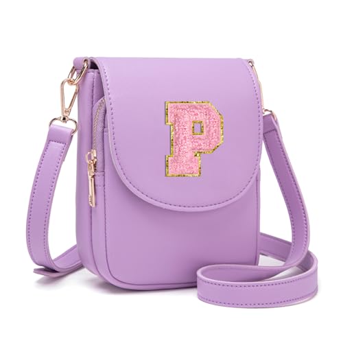 Image of Viverte Crossbody Purse for Teen Girls Small Initial Cell Phone Toddler Purse Leather Triple Compartment Crossbody Bags