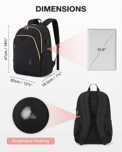 Bagsmart Travel Laptop Backpack Women, 15.6 Inch Anti Theft Laptop Backpack With Usb Charging Port, Casual Daypack College Bookbag Computer Backpack For Work, Quilted Black #TOP6