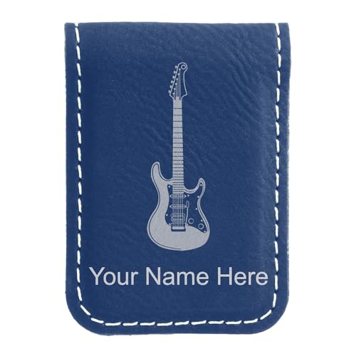 LaserGram Slim Magnetic Money Clip, Electric Guitar, Personalized Engraving Included (Dark Blue)