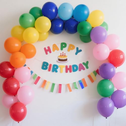 Image of Balloons Assorted Colors Rainbow Decorations 100 Pack 12 inch Round Bright Latex Colorful Balloons for Birthday Baby Shower Wedding Party Birthday Decorations Supplies Arch Garland