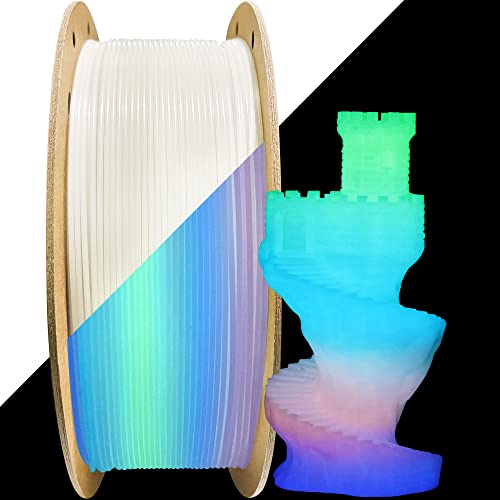 Image of 1.75mm Glowing in Dark Fast Color Change Rainbow Multi Colored PLA Filament, Each 5-10m Fast Color Random Gradually Changed 3D Printer Material, 1KG 2.2lbs PLA with Extra 3D Printing Tool by MIKA3D