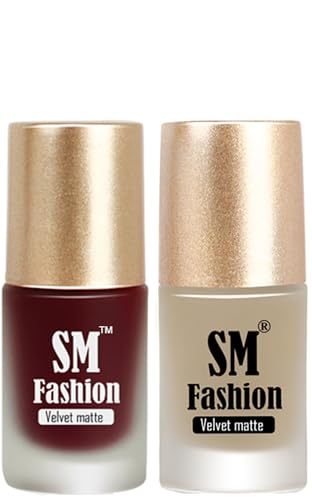Image of Nail Polishes, Maroon-Top Coat Velvet Matte Nail Paint Combo Set of 2 Pcs 7ml each