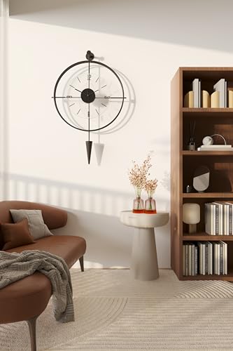 Image of Lavipen Black Wall Clocks for Living Room, 50cm Large Modern Silent Wall Clock, Gold Clock with No Ticking, Scandinavian Design with Sweep Movement, for Home Decor (Black)