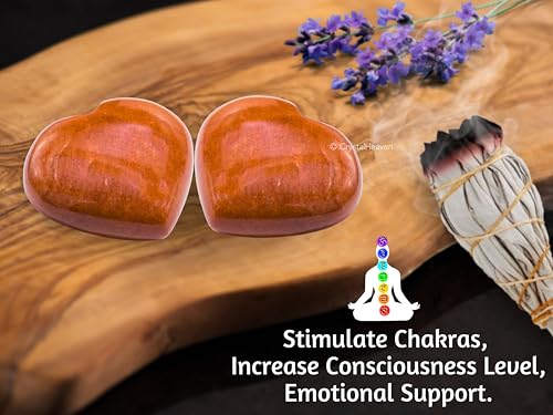Image of Certified Carrot Jasper Crystal Heart Palm Pebbles Stones for Anxiety Stress Relief Massage - AAA Grade Original Healing Gemstone Agate Heart Palm Stone for Yoga Meditation Spiritual