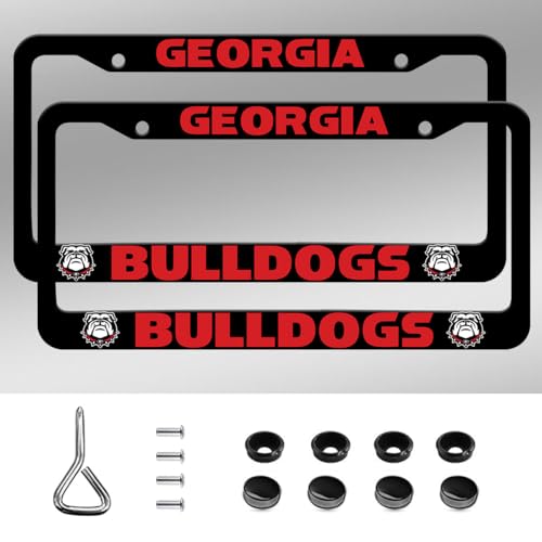 2-Piece License Plate Frames for Georgia Bulldogs 2 Holes Matte Black License Plate Holder for UGA Universal Aluminum Car Tag Plate Frames with Screws