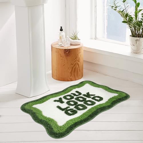 Image of HAOCOO Green Irregular Shaped Soft Non Slip Absorbent Washable Bath Mat for Bathroom, Sink, Tub, Shower
