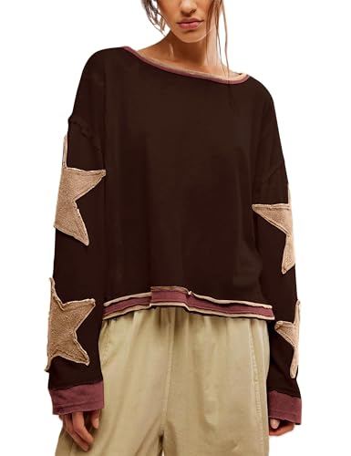 Y2k Oversized Sweatshirt for Women Crewneck Graphic Sweatshirts Long Sleeve Drop Shoulder Preppy Shirts Pullover Tops