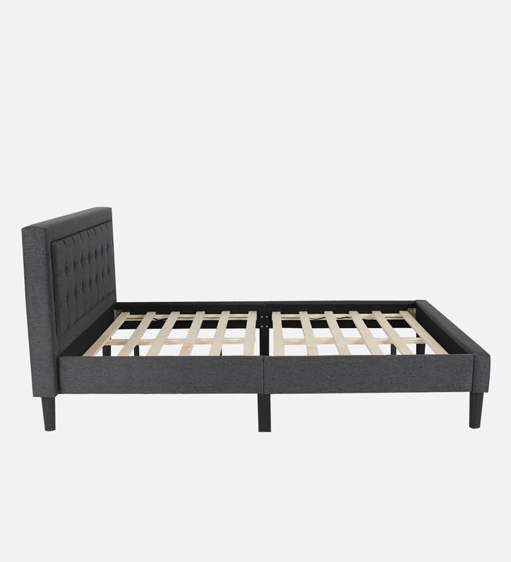 Image of Mintwud Pepperfry Upholstered Queen Size Bed Without Storage for Bedroom Furniture Solid Wood Fabric Bed Wooden Double Bed Cot Palang for Living Room Home and Hotels (Black Finish)