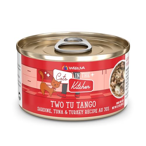 Weruva Cats in The Kitchen, Two Tu Tango with Sardine, Tuna & Turkey Au Jus Cat Food, 3.2oz Can (Pack of 24)