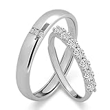 Meissa Couple Rings Sterling Silver Dainty Wedding Bands Men and Women Promise Rings Cubic Zirconia Matching Ring Size Adjustable (Set of 2 rings)
