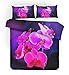 QRTQ Lila Bettwäsche Set Bettbezug 135x200cm Orchidee Muster Bettbezug und Kissenbezug Super weich Polyester Weich und atmungsaktiv Hypoallergen mit Reißverschluss Schließung