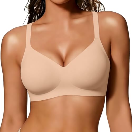 Image of As Fairy Womens Soft Comfortable No Underwire Bras V Neck Seamless Push Up Bralettes Full Coverage Tshirt Brassiere