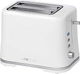 Clatronic TA 3554 2-Scheiben-Toaster, Cool Touch-Gehäuse, stufenlos einstellbarer Bräunungsgrad, Brötchenaufsatz abnehmbar, weiß/silber