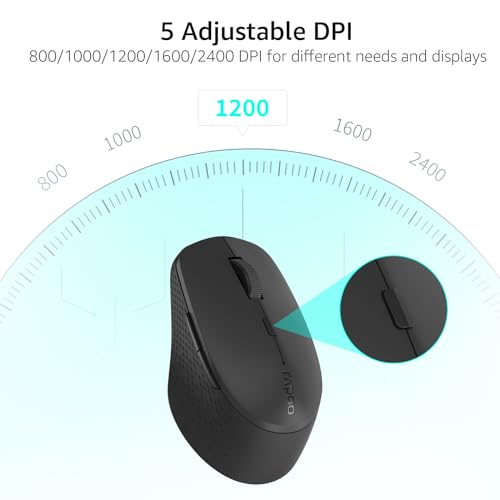 Rapoo M300G Silent Wireless Mouse, Bluetooth Mouse for Laptop, 2.4GHz with USB Receiver Computer Mouse, 2400 Adjustable DPI Optical Tracking, 1 Year Battery Life, Compatible with PC, Matte Black - Image 5