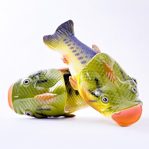 Rivers Edge Products Fish Sandals - Adult Flip Flop Slides for Men and Women - Unisex Animal Slip-On Slippers - Funny Fishing Gift and Gag Gift for Parties - Large, Bass3