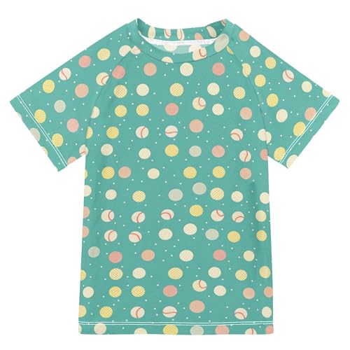 Cute Baseball Dots Green Girls Bathing Suit Sun Protection Rash Guard Girls Swimwears Football Sports Shirt for Teen Boy 7-8Y