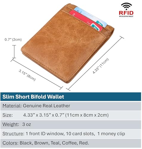 Genuine Real Leather Slim Minimalist Wallet for Men & Women. RFID Blocking Front Pocket Card Holder with Money Clip Front ID Window 10 card Slot (BLue)2