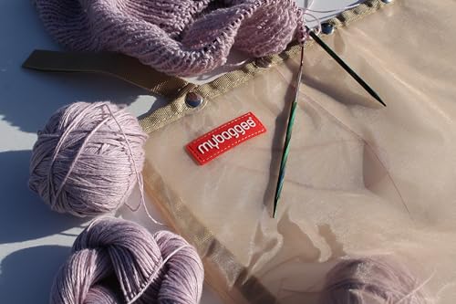 Image of Medium 4 Snaps Mesh Travel Knitting Bag with Snap Opening, Lightweight Nylon Storage Pouch for Yarns, Needles and Accessories (Beige)