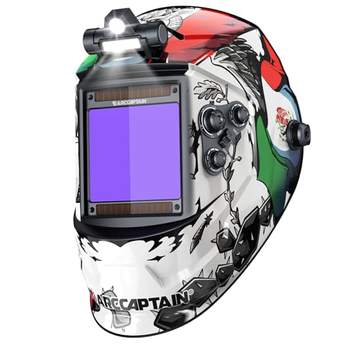 Image of ARCCAPTAIN Large View 3.94" x 3.66" True Color Auto Darkening Welding Helmet with Light, Solar Powered Welding Hood, 4 Arc Sensor Wide Shade 4/5-9/9-13 for Stick MIG TIG Cut, MX