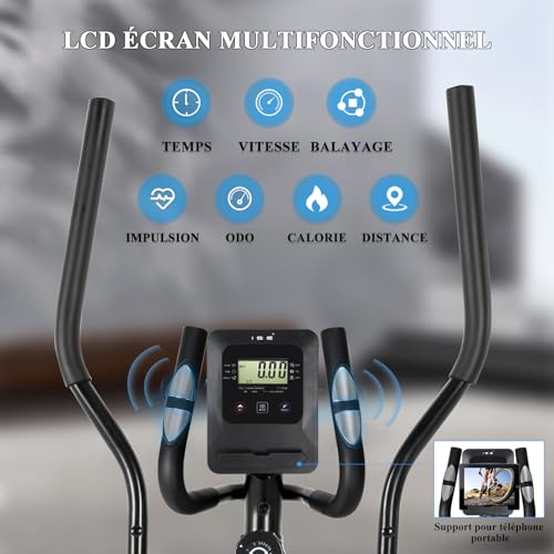 ISE Velo Elliptique d'Appartement Sport Maison, Vélo Elliptique Magnétique 8 Niveaux Résistance, Velo Elliptique Ergonomie Crosstrainer avec Impulsion, Poids d’Inertie 8KG, Vélos Elliptiques Ecran LCD – Image 6