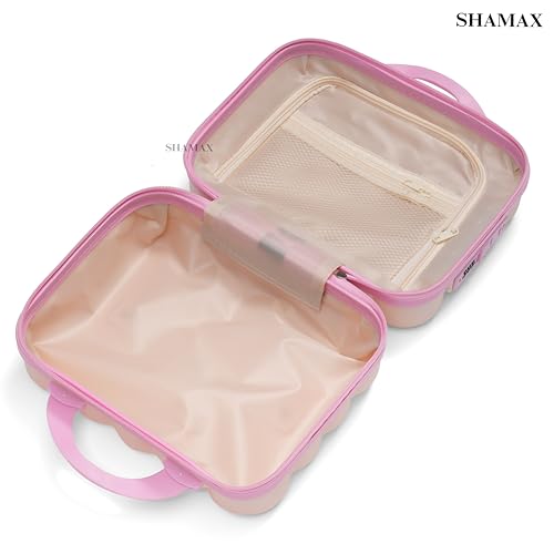 Image of SHAMAX Hard Shell Mini Luggage Cosmetic Case - Portable Vanity Case (30x30x15 cm) Travel Makeup Organizer with TSA Number Lock, Gift for Women and Girls (Beige Pink)