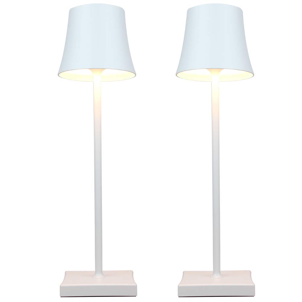 Lot de 2 lampes de bureau rétro en métal rechargeables par USB sans fil avec interrupteur tactile 4 W pour chambre à coucher, lecture, travail, étude, bar, karaoké, maison, couleur blanche