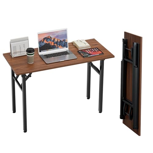 Image of TEMI Small Computer Desk Folding Table - 43.3 inch Foldable Office Desk, No Assembly, Perfect for Small Spaces in Bedroom, Dorm, or Apartment, Portable Mini Desk or Study Table with Compact Design, Walnut