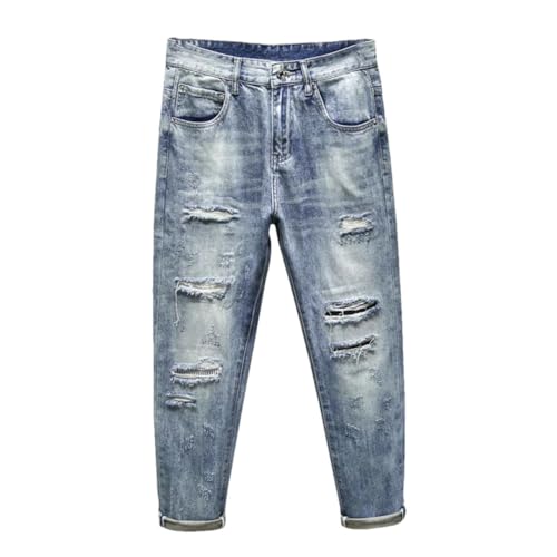 Men's Patchwork Distressed Ankle Length Hip Hop Loose Tapered Jeans Harem Broken Jeans