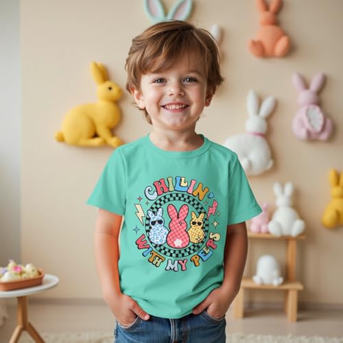 Toddler Baby Boy Girl Easter Shirt Cute Bunny Graphic T-Shirt Funny Chillin' with My Peeps Tee Short Sleeve Tops2