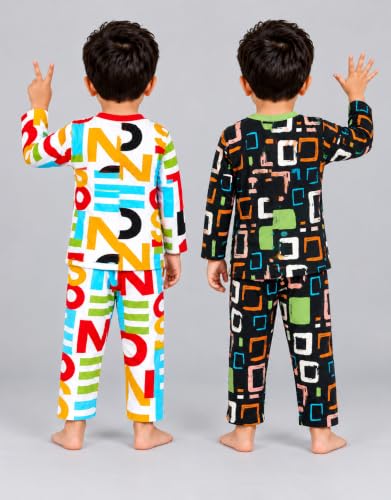 Image of 3BROS Kids Pure Cotton Night Suit Set | Boys Girls Printed Sleepwear Shirt & Pajama Clothing Combo | Soft Breathable Night Dress Outfit | Pack of 2