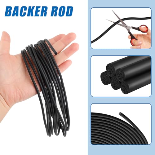 Image of U0U Backer Rod 1 /8inch,Backer Rod Kit with Roller Tool,16.4Ft Black Backer Rod Caulk Saver for Installing Door Window Gaps and Joint Concrete Filling (Black, 1 /8inch x 16.4feet)