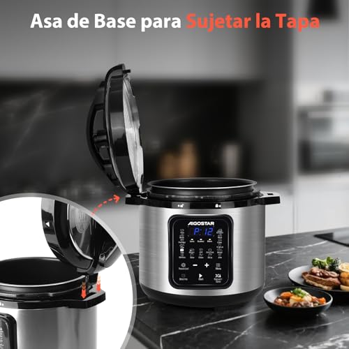 Aigostar Olla Eléctrica Programable Multifunción 6 litros, 18 Menús, Programable 24 horas, Panel LED Táctil, Recipiente Extraíble Antiadherente, Temperatura ajustable, Presión ajustable, 1000W - imagen 12