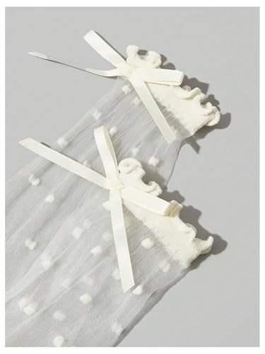 SHENHE Women's 3 Pairs Sheer Socks Ruffle Frilly Polka Dots Cute Bow Tulle Socks3