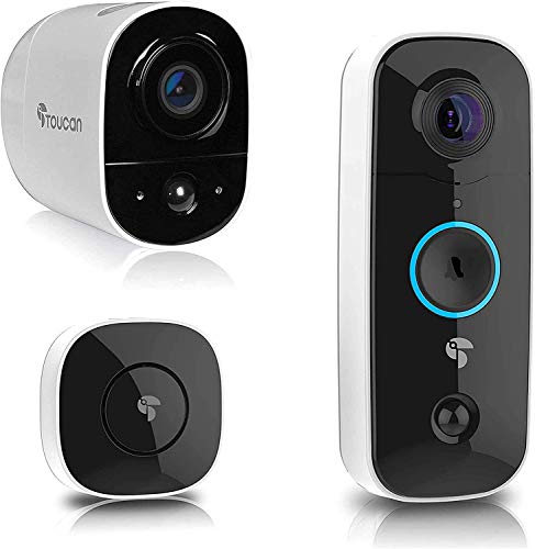 TOUCAN Rechargeable Battery-Powered Wireless Video Doorbell Chime & Wireless Outdoor Camera with Night Vision (Bundle Pack)